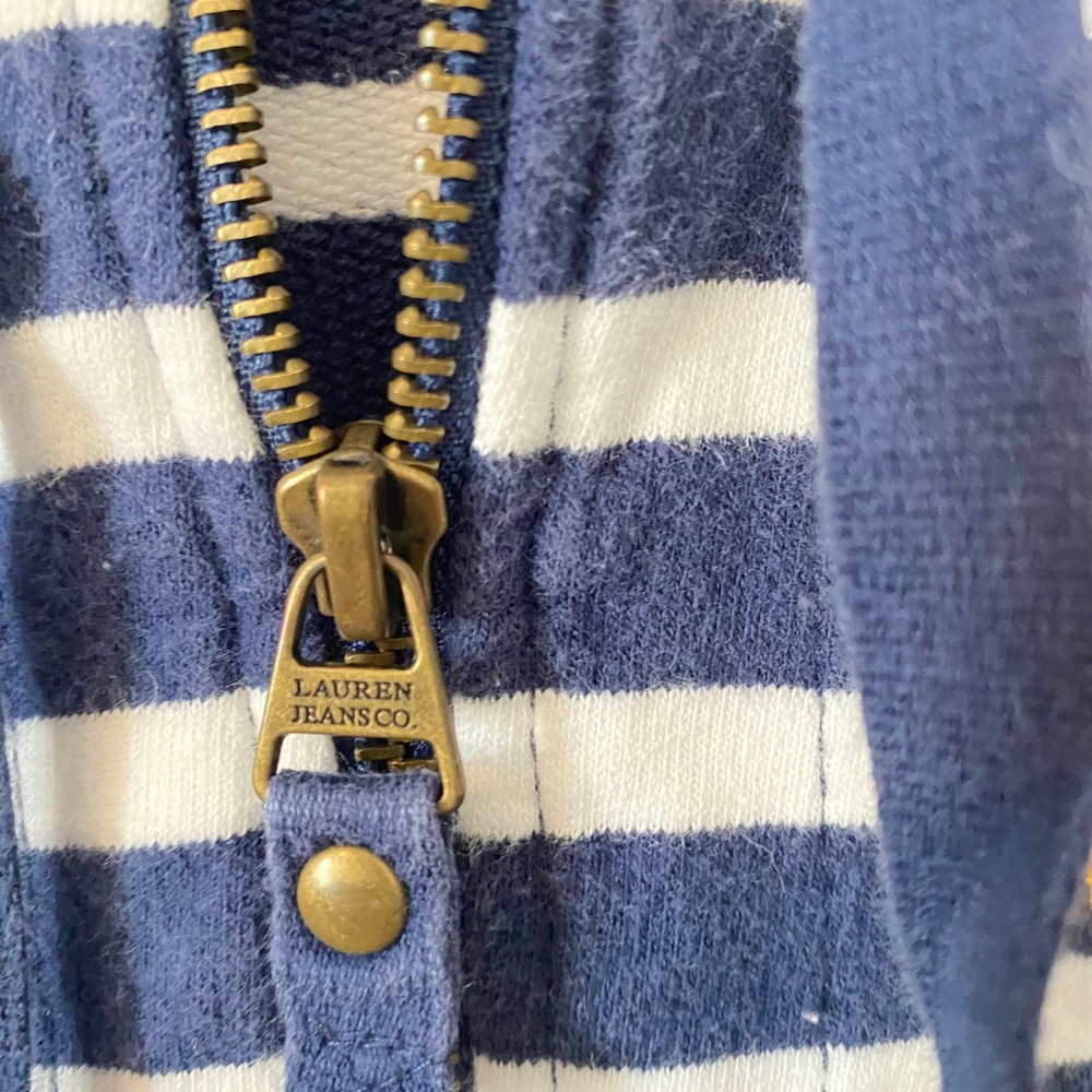 Vtg Lauren Jeans Co Ralph Lauren Nautical Navy Striped Crest Zip Up Hoodie Small - Picture 5 of 7